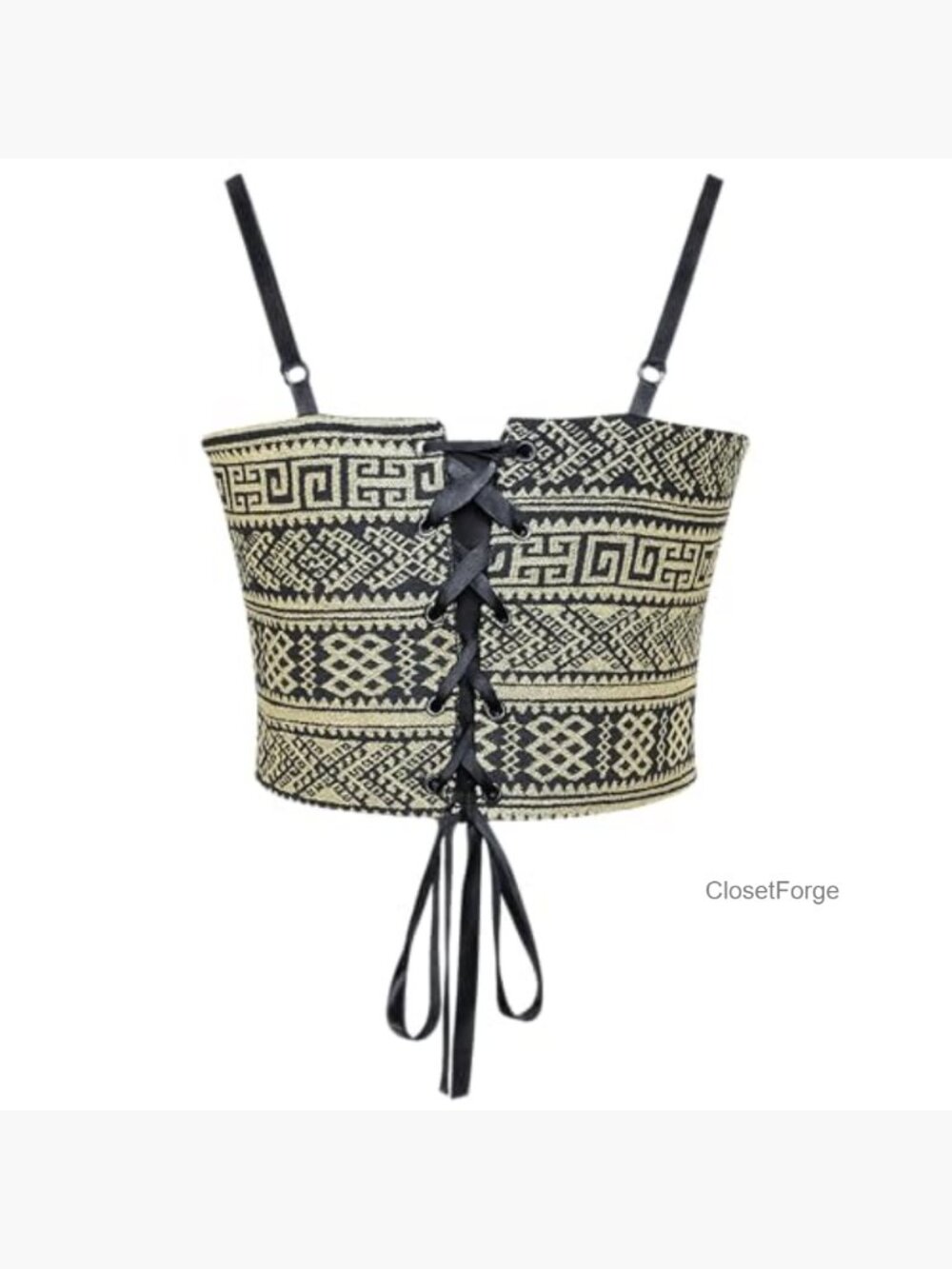 Boho Lace Up Crop Top Corset Style Festival Summer Tank - Picture 4 of 7